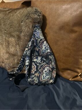Vera Bradley Navy Paisley Quilted Sling Backpack